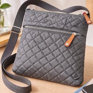 MZ Wallace Charcoal Gray Quilted Crossbody Bag Lightweight Nylon